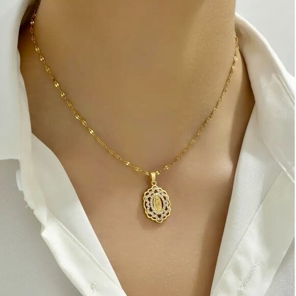 18K Gold Plated Our Lady of Guadalupe Necklace - Picture 3 of 5